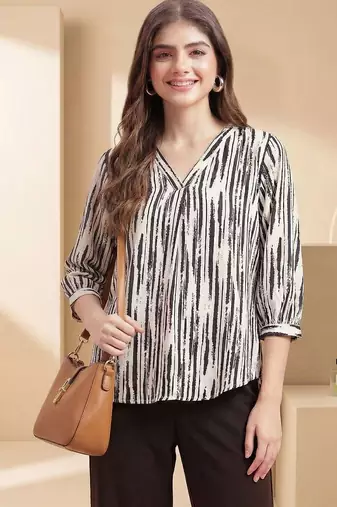 Print Puff Sleeve Satin Blend Top