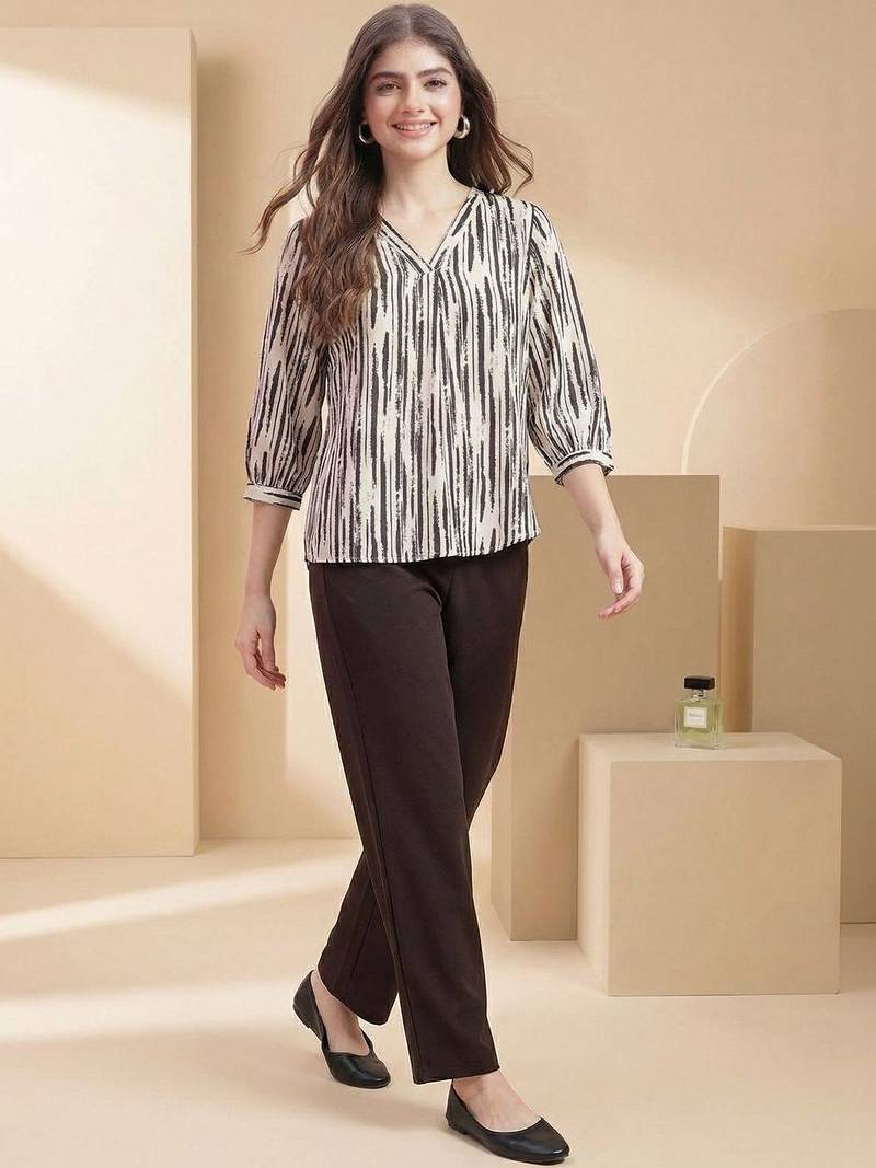 Print Puff Sleeve Satin Blend Top