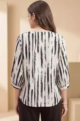 Print Puff Sleeve Satin Blend Top
