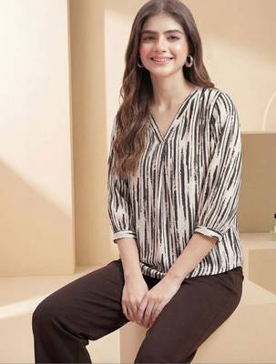 Print Puff Sleeve Satin Blend Top 6