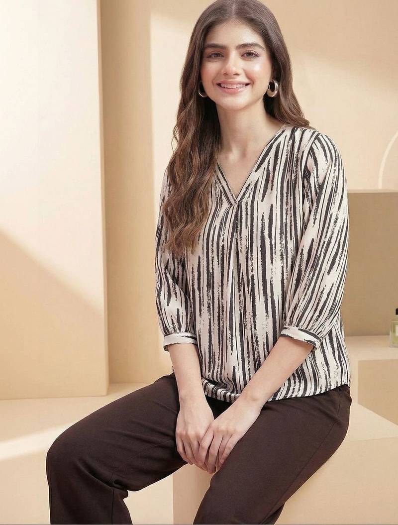 Print Puff Sleeve Satin Blend Top