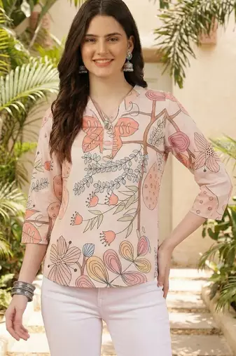 Floral Print Mandarin Collar Top