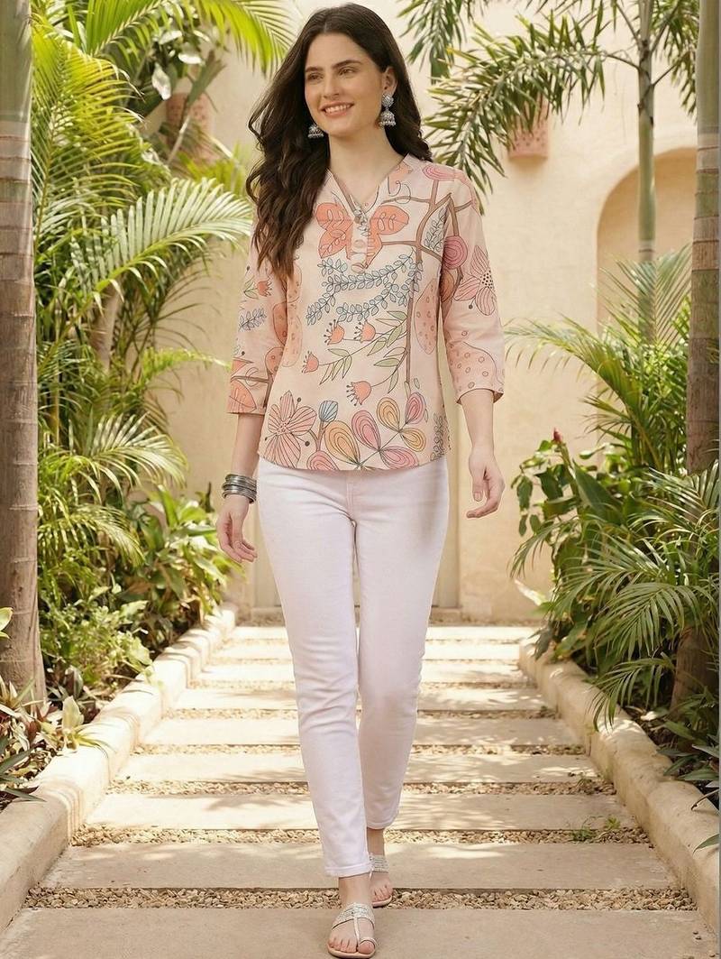 Floral Print Mandarin Collar Top