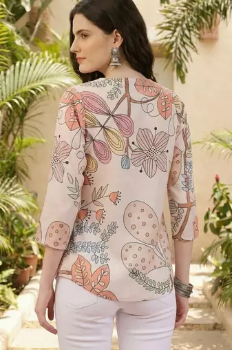 Floral Print Mandarin Collar Top
