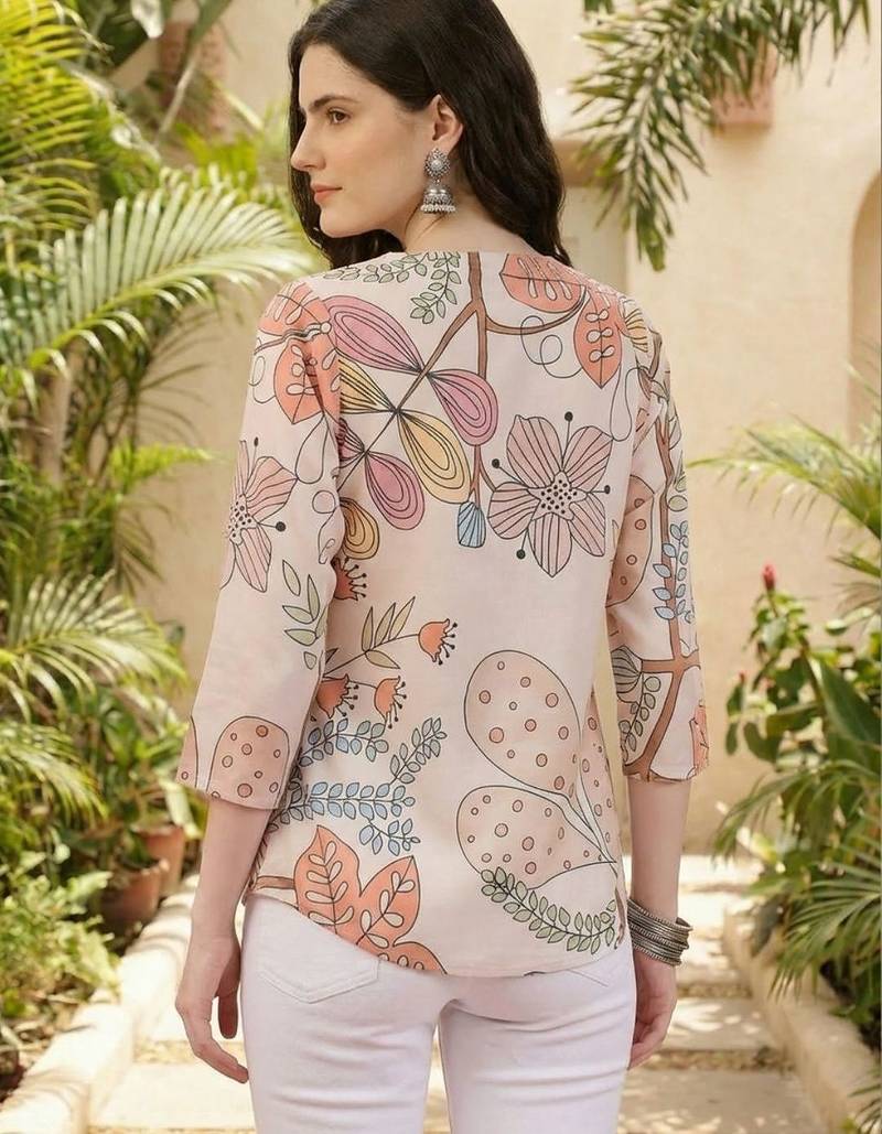 Floral Print Mandarin Collar Top