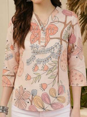 Floral Print Mandarin Collar Top 7