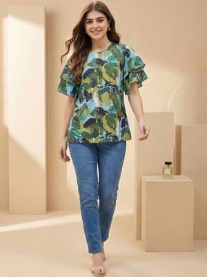 Floral Print Bishop Sleeves Satin Blend Top 2