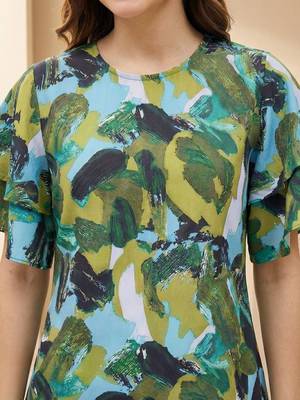 Floral Print Bishop Sleeves Satin Blend Top 7