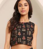 Women Tribal Printed Boat Neck Crop Top