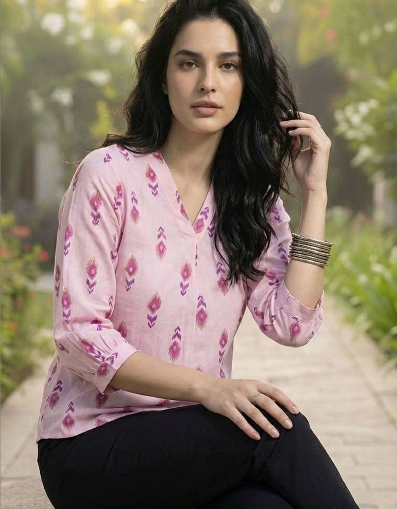 Print Puff Sleeve Ethnic Top