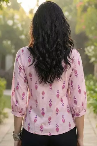 Print Puff Sleeve Ethnic Top