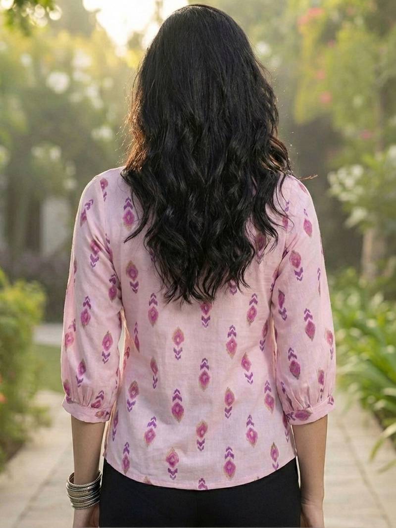 Print Puff Sleeve Ethnic Top