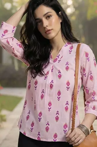 Print Puff Sleeve Ethnic Top
