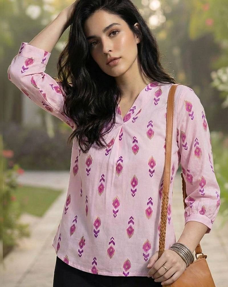 Print Puff Sleeve Ethnic Top