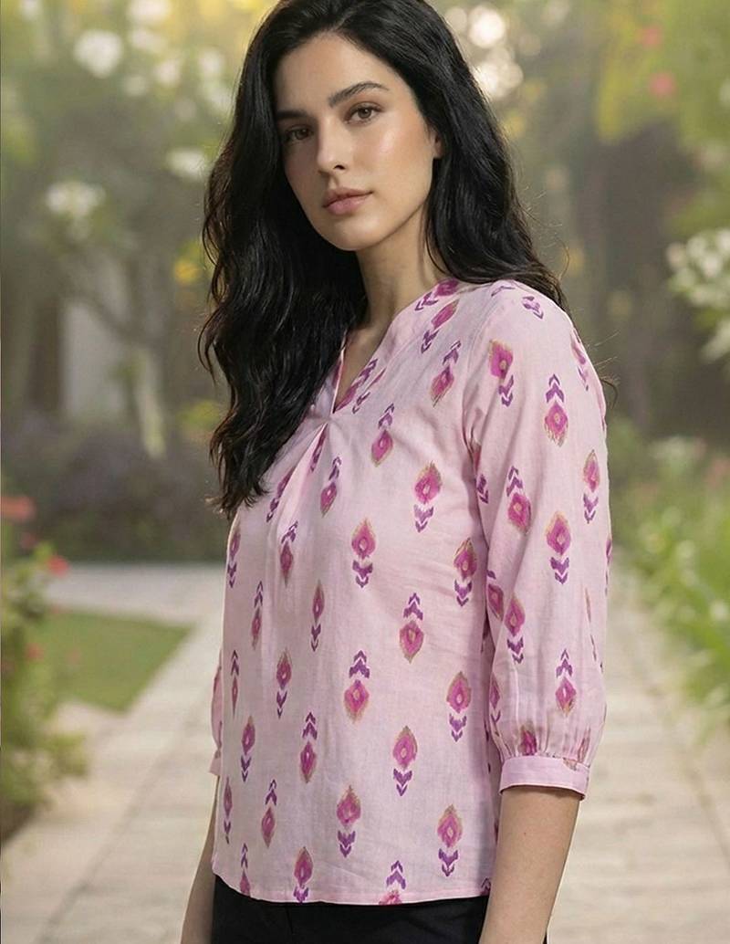 Print Puff Sleeve Ethnic Top