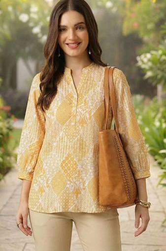 Floral Print Mandarin Collar Top