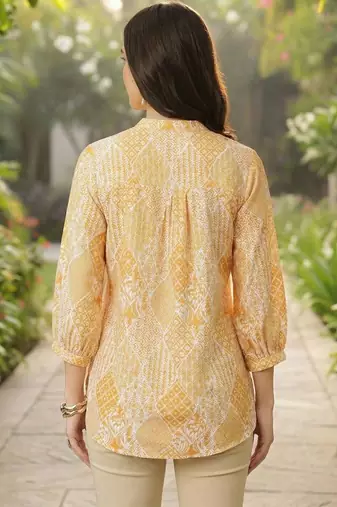 Floral Print Mandarin Collar Top