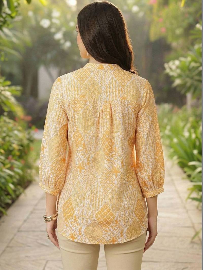 Floral Print Mandarin Collar Top