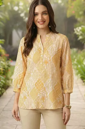 Floral Print Mandarin Collar Top