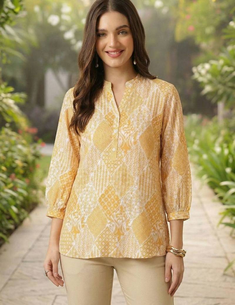 Floral Print Mandarin Collar Top