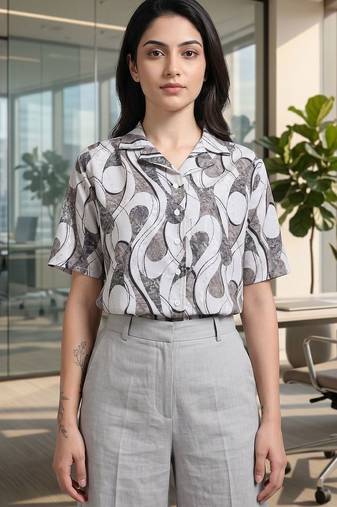 white print satin top