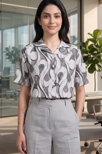 white print satin top