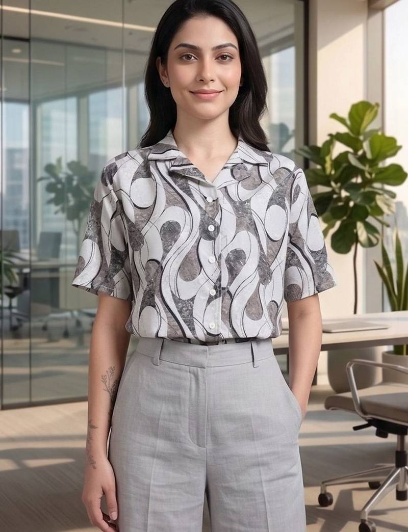 white print satin top