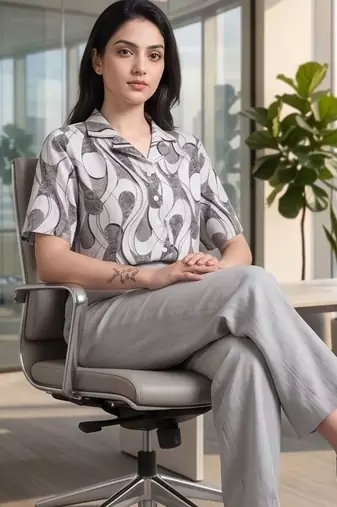 white print satin top