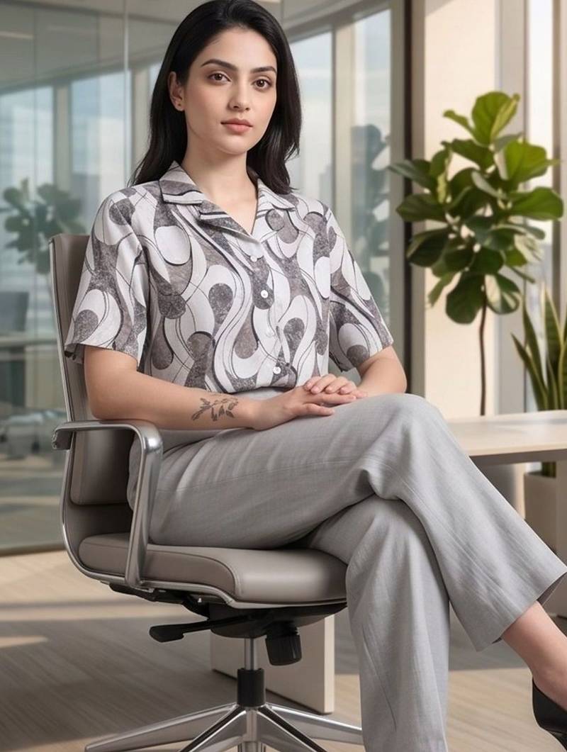 white print satin top