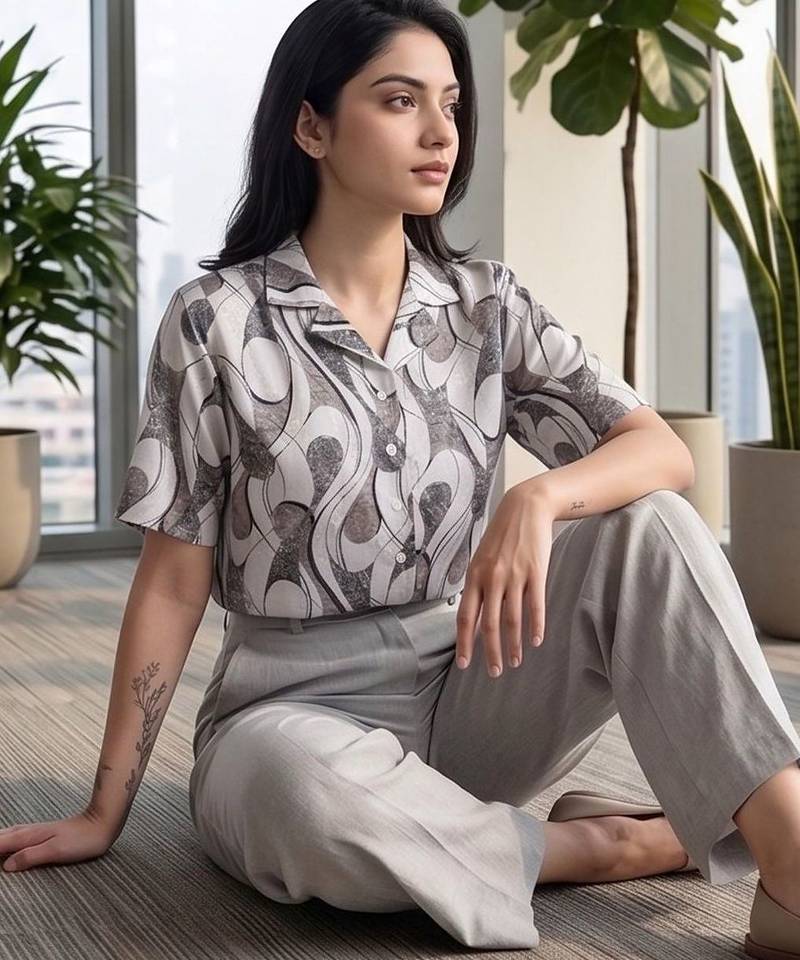 white print satin top