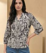 Print Puff Sleeve Satin Blend Top
