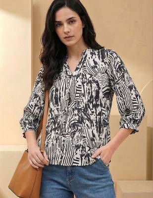 Print Puff Sleeve Satin Blend Top 2