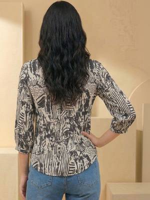 Print Puff Sleeve Satin Blend Top 3