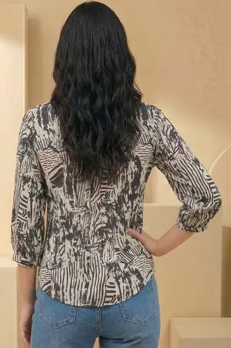 Print Puff Sleeve Satin Blend Top