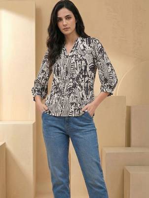 Print Puff Sleeve Satin Blend Top 5