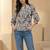 Print Puff Sleeve Satin Blend Top