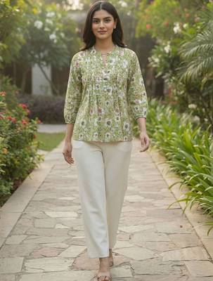 Floral Print Bishop Sleeves Satin Blend Top 1