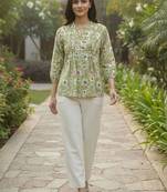 Floral Print Bishop Sleeves Satin Blend Top