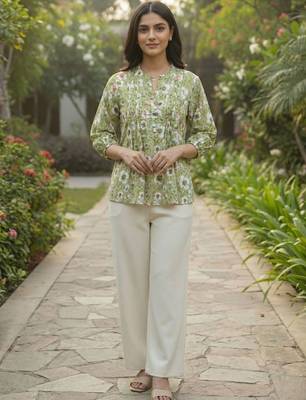 Floral Print Bishop Sleeves Satin Blend Top 4