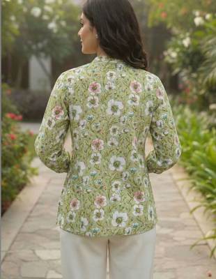 Floral Print Bishop Sleeves Satin Blend Top 5