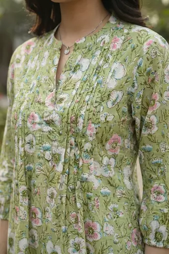 Floral Print Bishop Sleeves Satin Blend Top