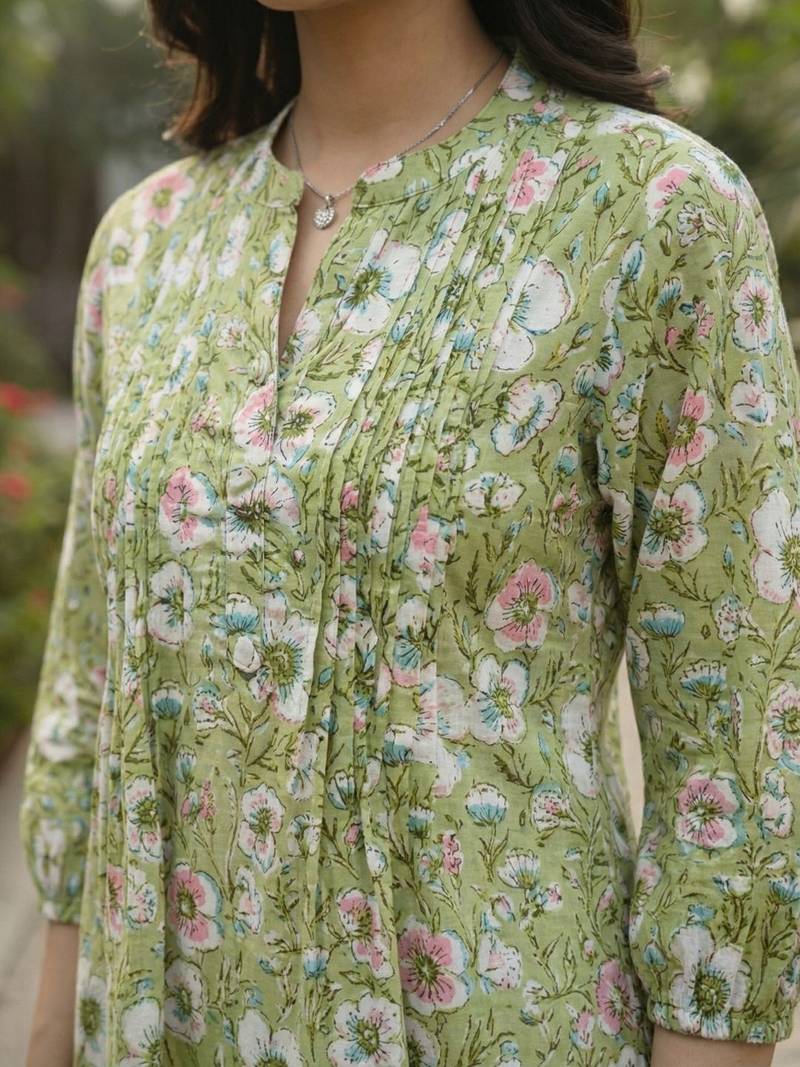 Floral Print Bishop Sleeves Satin Blend Top