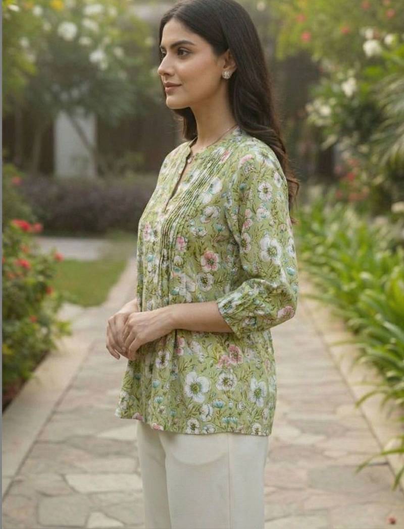 Floral Print Bishop Sleeves Satin Blend Top
