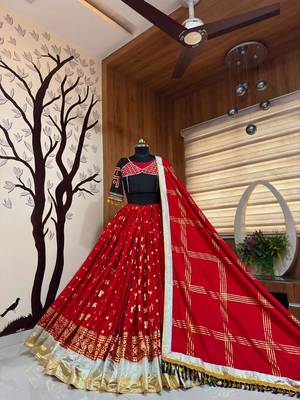 Red Foil print With Lampi lace Border Crepe Lahenga Choli Set 1