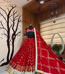 Red Foil print With Lampi lace Border Crepe Lahenga Choli Set