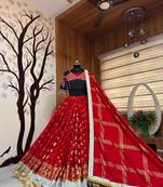 Red Foil print With Lampi lace Border Crepe Lahenga Choli Set