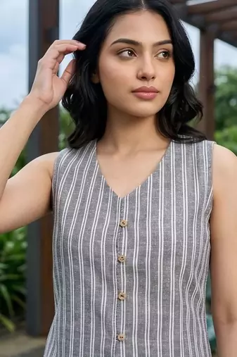 grey striped top