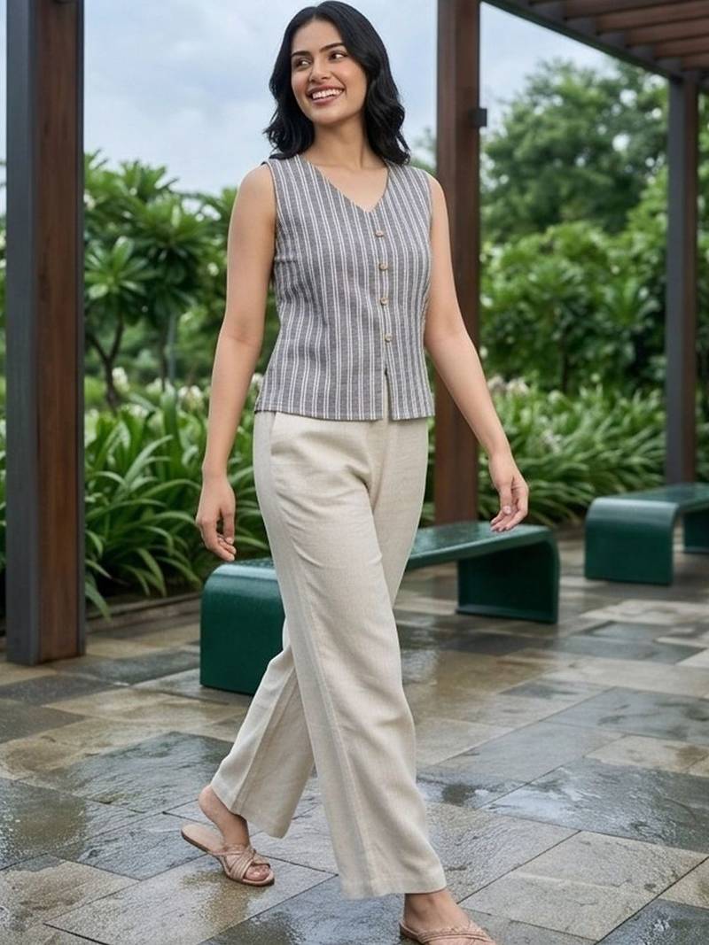 grey striped top