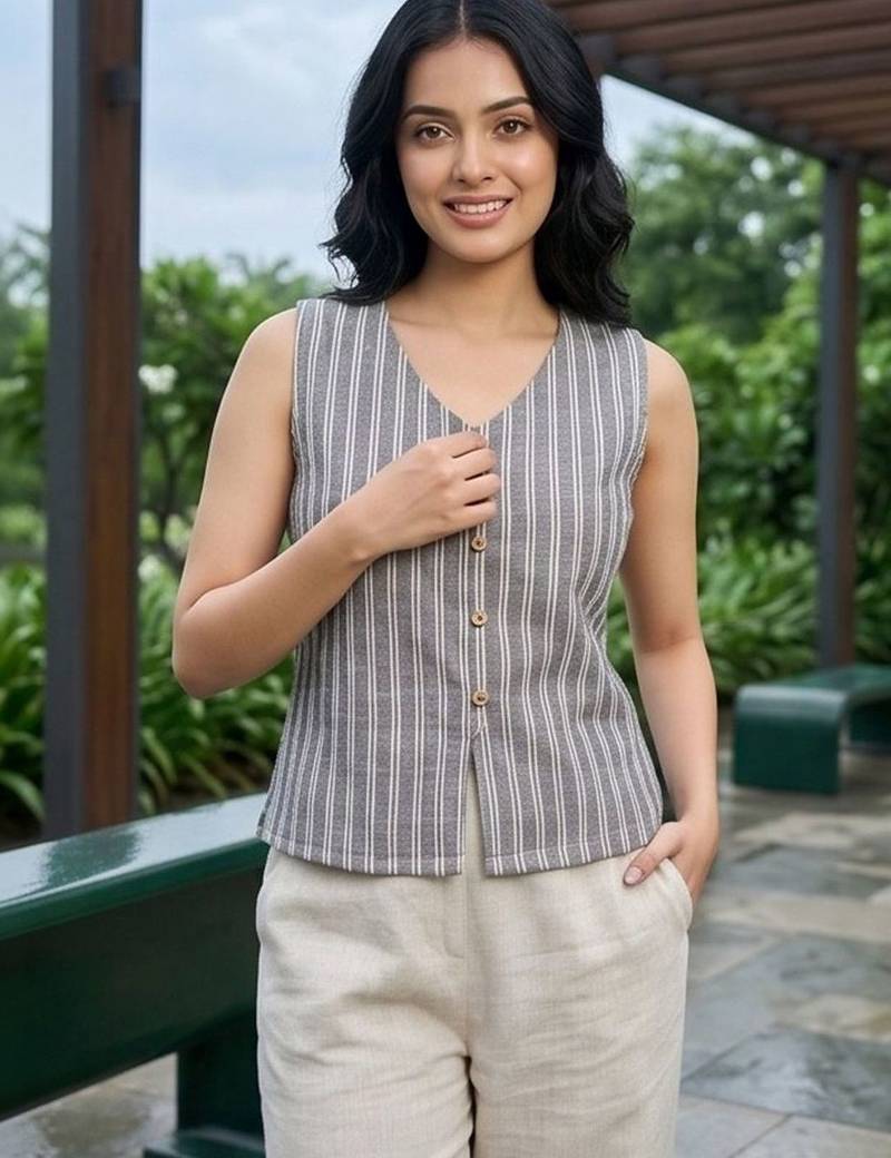 grey striped top