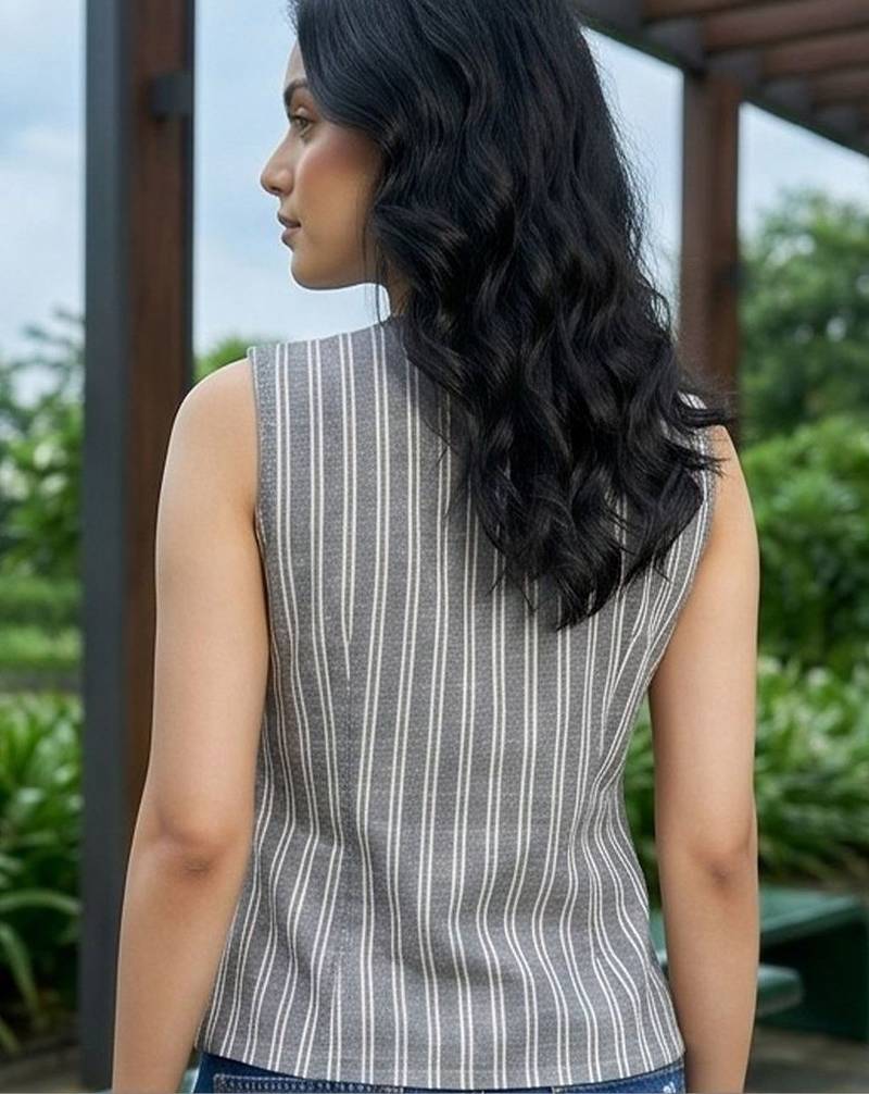 grey striped top